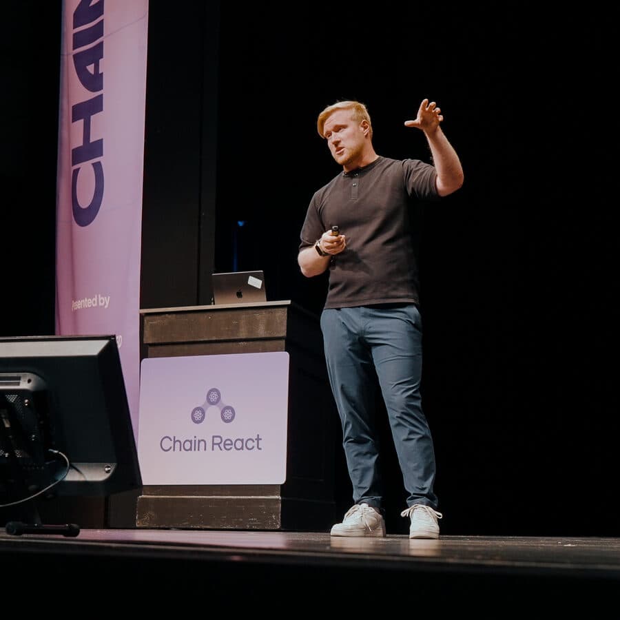 Perttu on stage at Chain React